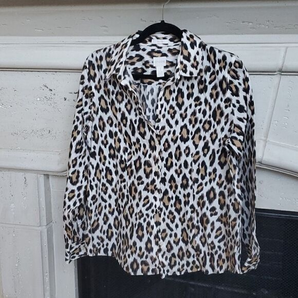 CHICO'S Animal Print Shirt - Size 1 - Picture 1 of 5